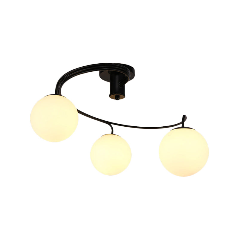 3/5 Lights Living Room Ceiling Light Fixture Traditional Black Semi Flush with Globe White Glass Shade Clearhalo 'Ceiling Lights' 'Chandeliers' 'Close To Ceiling Lights' 'Close to ceiling' 'Glass shade' 'Glass' 'Semi-flushmount' Lighting' 227158
