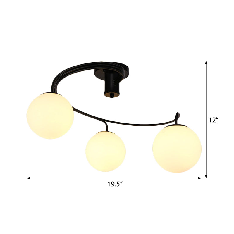 3/5 Lights Living Room Ceiling Light Fixture Traditional Black Semi Flush with Globe White Glass Shade Clearhalo 'Ceiling Lights' 'Chandeliers' 'Close To Ceiling Lights' 'Close to ceiling' 'Glass shade' 'Glass' 'Semi-flushmount' Lighting' 227159