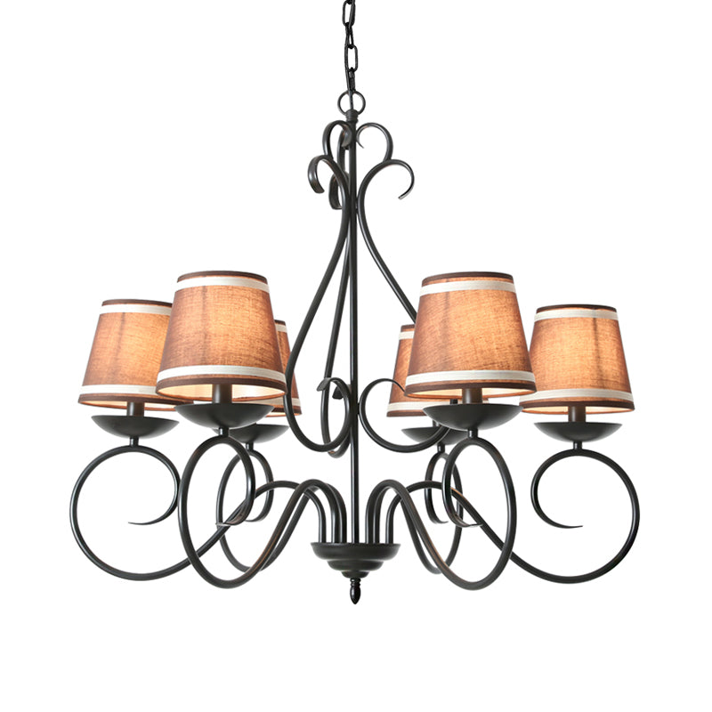 6 Lights Fabric Chandelier Light Traditional Coffee/Flaxen/White Conical Dining Room Hanging Light Fixture Clearhalo 'Ceiling Lights' 'Chandeliers' Lighting' options 227179