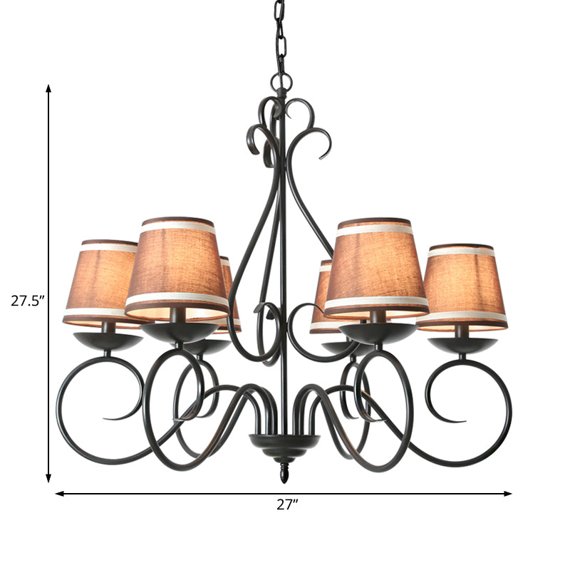 6 Lights Fabric Chandelier Light Traditional Coffee/Flaxen/White Conical Dining Room Hanging Light Fixture Clearhalo 'Ceiling Lights' 'Chandeliers' Lighting' options 227180