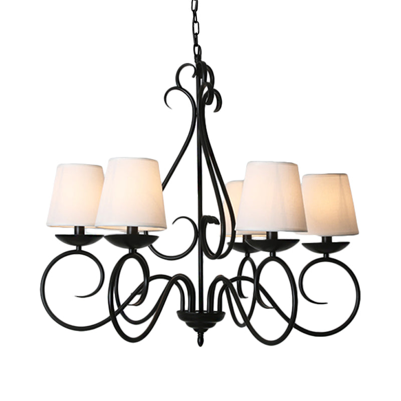 6 Lights Fabric Chandelier Light Traditional Coffee/Flaxen/White Conical Dining Room Hanging Light Fixture Clearhalo 'Ceiling Lights' 'Chandeliers' Lighting' options 227183