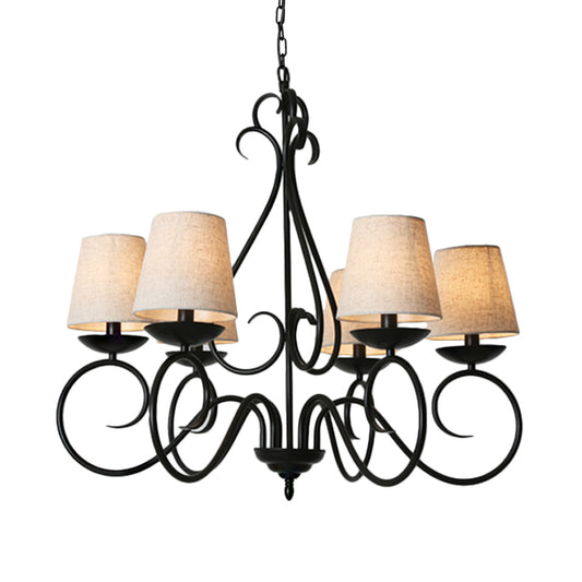 6 Lights Fabric Chandelier Light Traditional Coffee/Flaxen/White Conical Dining Room Hanging Light Fixture Clearhalo 'Ceiling Lights' 'Chandeliers' Lighting' options 227186