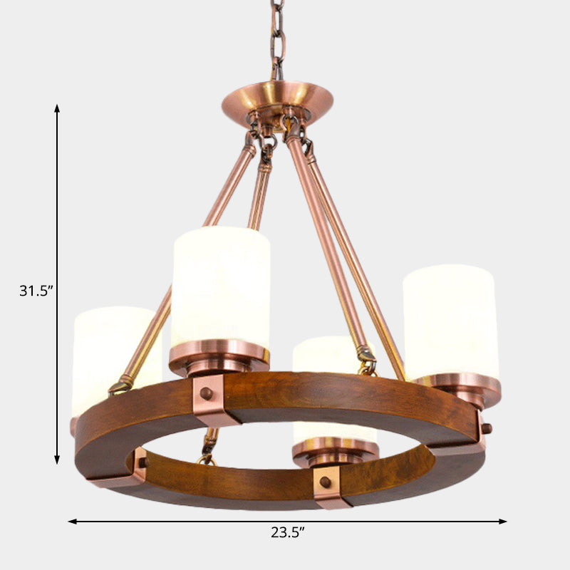 Cylinder Bedroom Chandelier Light Fixture Rustic White Glass 4/6 Lights Copper Ceiling Light Clearhalo 'Ceiling Lights' 'Chandeliers' Lighting' options 227218