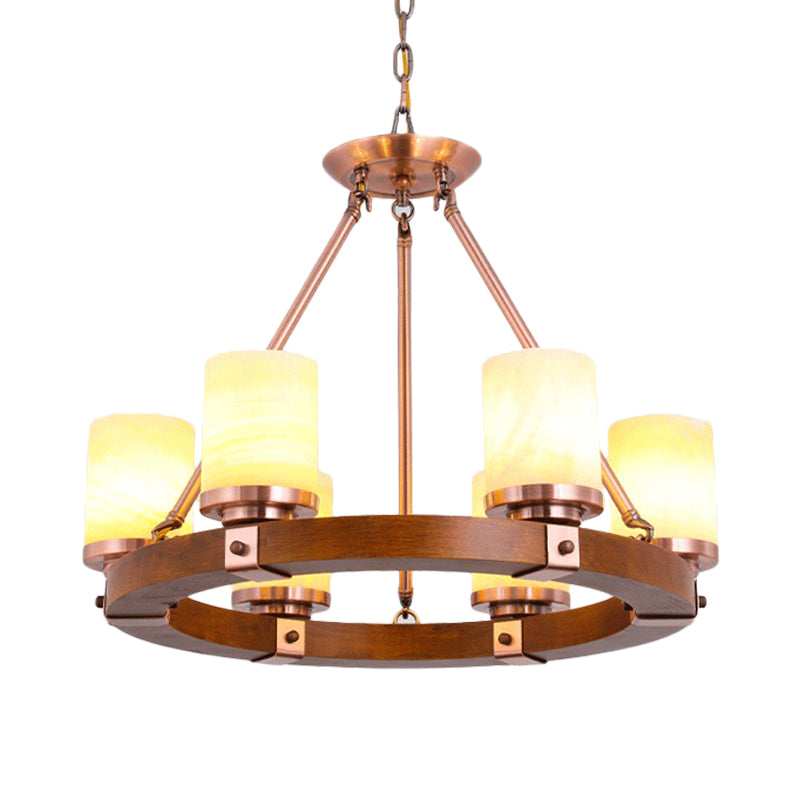 Cylinder Bedroom Chandelier Light Fixture Rustic White Glass 4/6 Lights Copper Ceiling Light Clearhalo 'Ceiling Lights' 'Chandeliers' Lighting' options 227221