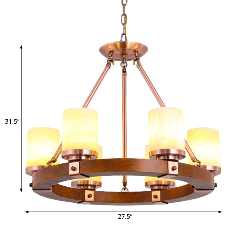 Cylinder Bedroom Chandelier Light Fixture Rustic White Glass 4/6 Lights Copper Ceiling Light Clearhalo 'Ceiling Lights' 'Chandeliers' Lighting' options 227222