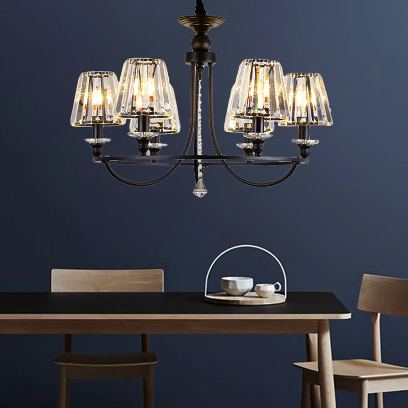 Crystal Black Chandelier Light Tapered 4/6/8 Lights Nordic Ceiling Pendant Light for Dining Room Clearhalo 'Ceiling Lights' 'Chandeliers' Lighting' options 227249