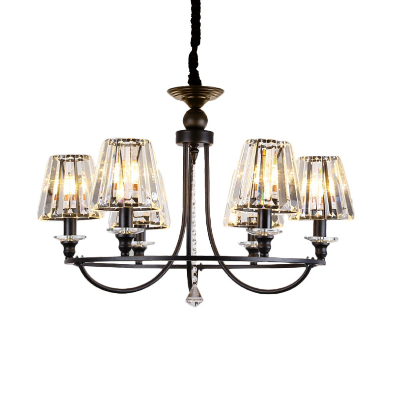 Crystal Black Chandelier Light Tapered 4/6/8 Lights Nordic Ceiling Pendant Light for Dining Room Clearhalo 'Ceiling Lights' 'Chandeliers' Lighting' options 227251