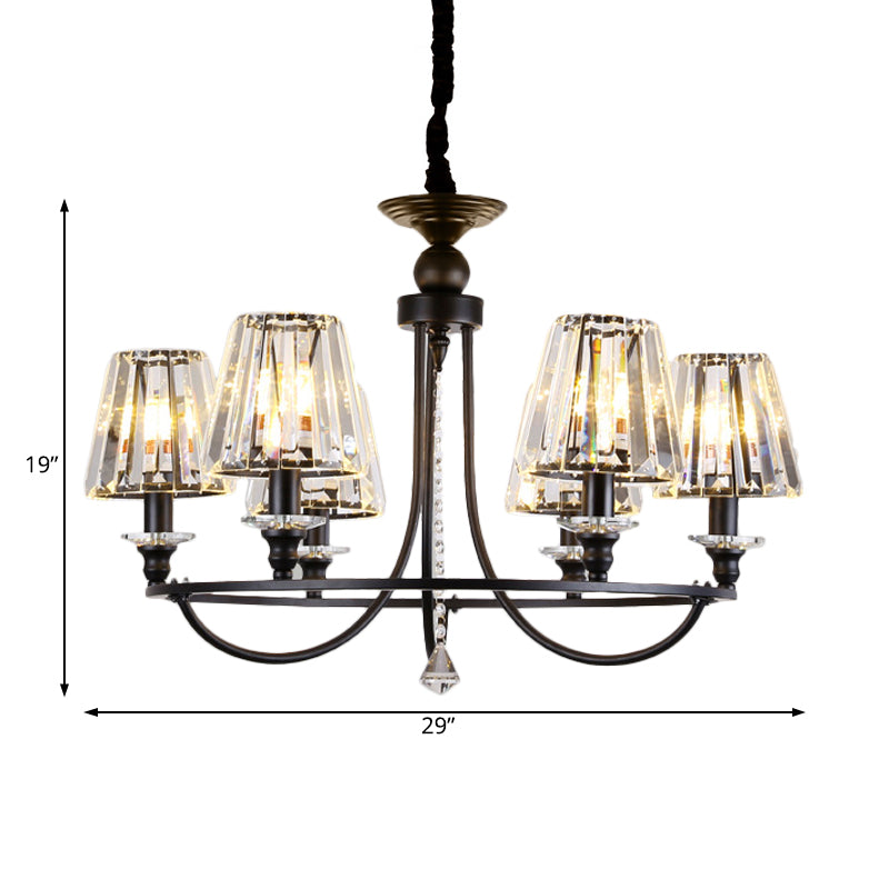 Crystal Black Chandelier Light Tapered 4/6/8 Lights Nordic Ceiling Pendant Light for Dining Room Clearhalo 'Ceiling Lights' 'Chandeliers' Lighting' options 227252