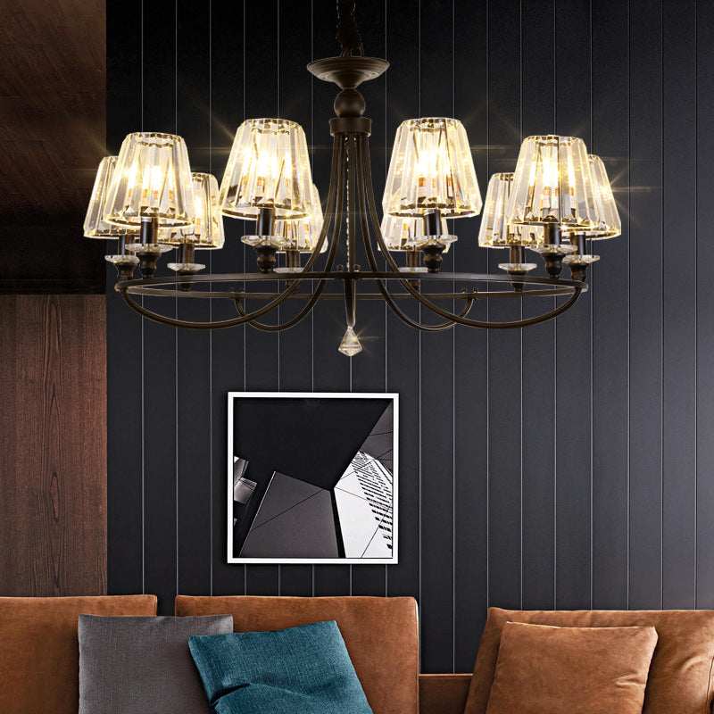 Crystal Black Chandelier Light Tapered 4/6/8 Lights Nordic Ceiling Pendant Light for Dining Room 10 Black Clearhalo 'Ceiling Lights' 'Chandeliers' Lighting' options 227257_7fb21dfd-4354-44d0-94b5-54f0f4480d70