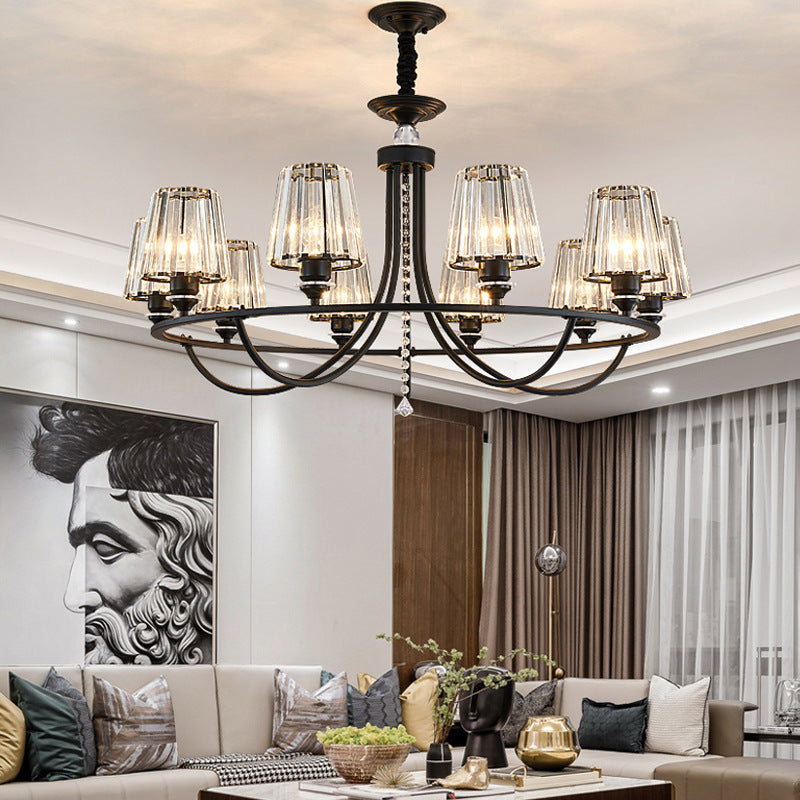 Crystal Black Chandelier Light Tapered 4/6/8 Lights Nordic Ceiling Pendant Light for Dining Room Clearhalo 'Ceiling Lights' 'Chandeliers' Lighting' options 227258