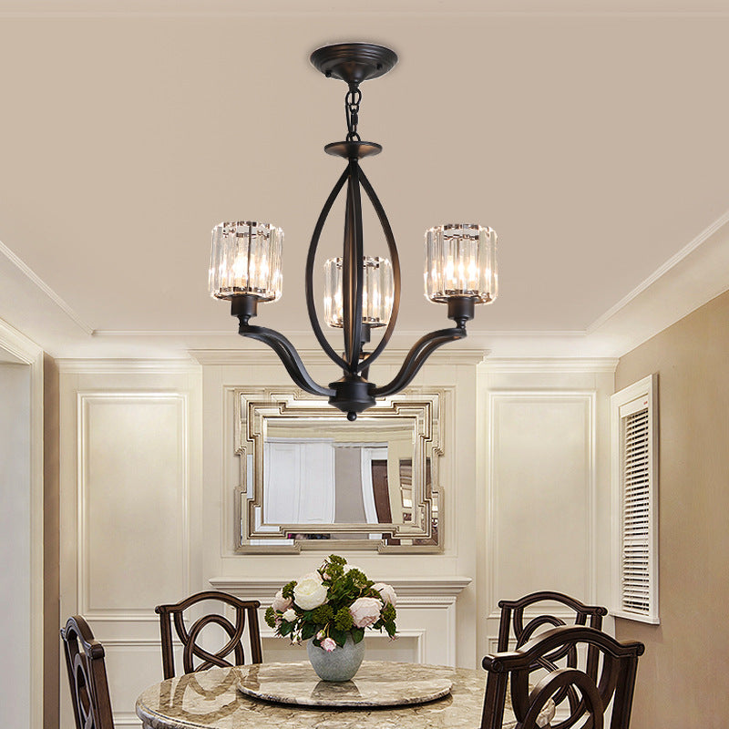 Black Cylinder Ceiling Light Fixture Simple Style Crystal Block 3/6/8 Lights Dining Room Chandelier Light Clearhalo 'Ceiling Lights' 'Chandeliers' Lighting' options 227262