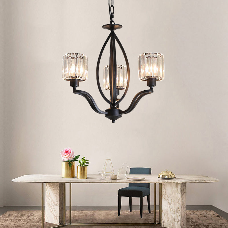 Black Cylinder Ceiling Light Fixture Simple Style Crystal Block 3/6/8 Lights Dining Room Chandelier Light Clearhalo 'Ceiling Lights' 'Chandeliers' Lighting' options 227263