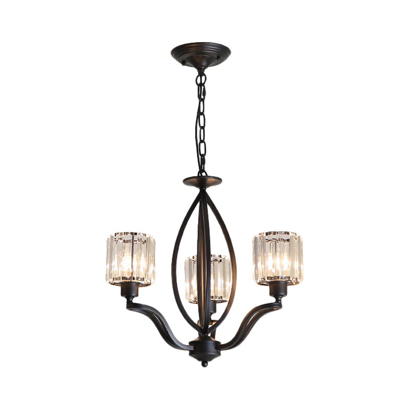 Black Cylinder Ceiling Light Fixture Simple Style Crystal Block 3/6/8 Lights Dining Room Chandelier Light Clearhalo 'Ceiling Lights' 'Chandeliers' Lighting' options 227264