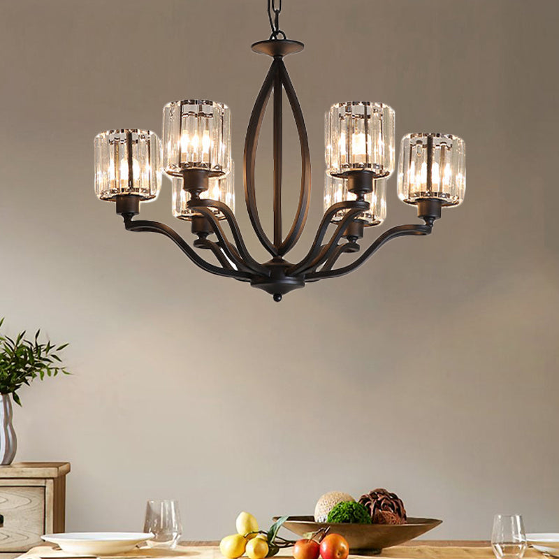 Black Cylinder Ceiling Light Fixture Simple Style Crystal Block 3/6/8 Lights Dining Room Chandelier Light Clearhalo 'Ceiling Lights' 'Chandeliers' Lighting' options 227266