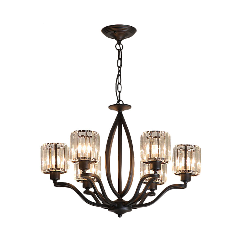 Black Cylinder Ceiling Light Fixture Simple Style Crystal Block 3/6/8 Lights Dining Room Chandelier Light Clearhalo 'Ceiling Lights' 'Chandeliers' Lighting' options 227268