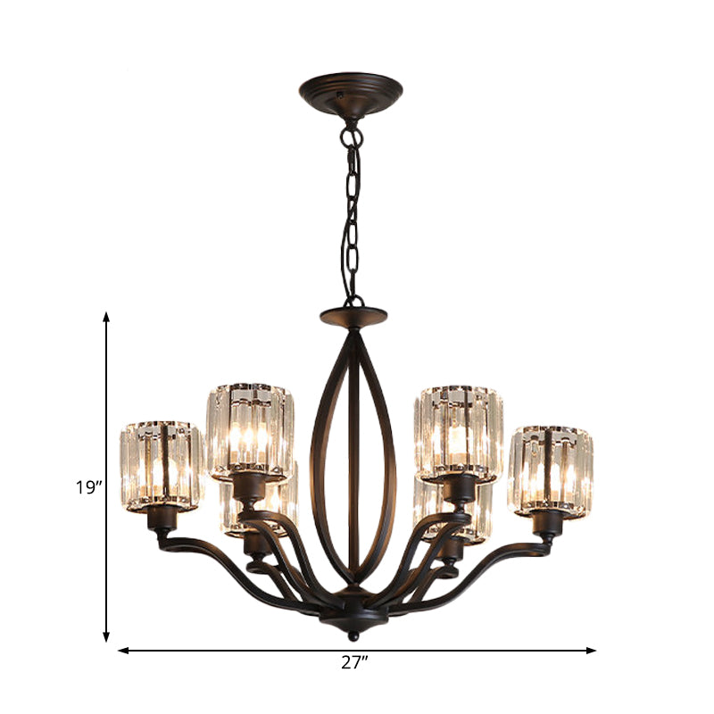 Black Cylinder Ceiling Light Fixture Simple Style Crystal Block 3/6/8 Lights Dining Room Chandelier Light Clearhalo 'Ceiling Lights' 'Chandeliers' Lighting' options 227269