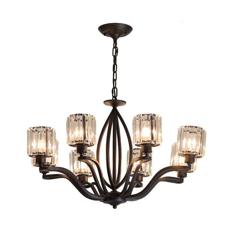 Black Cylinder Ceiling Light Fixture Simple Style Crystal Block 3/6/8 Lights Dining Room Chandelier Light Clearhalo 'Ceiling Lights' 'Chandeliers' Lighting' options 227272