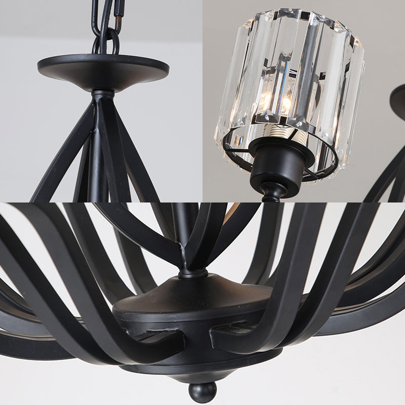 Black Cylinder Ceiling Light Fixture Simple Style Crystal Block 3/6/8 Lights Dining Room Chandelier Light Clearhalo 'Ceiling Lights' 'Chandeliers' Lighting' options 227274