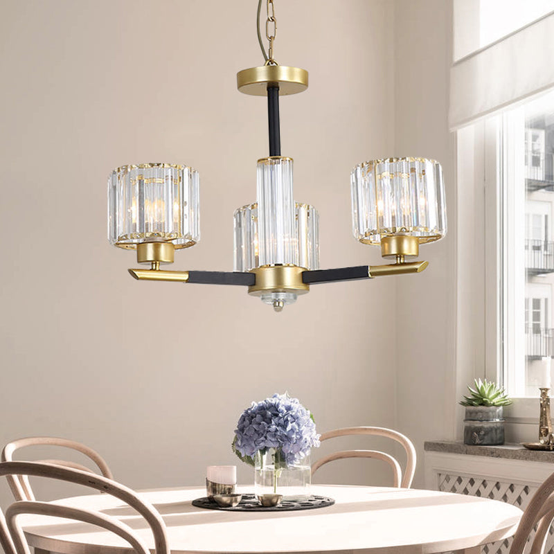 Cylinder Crystal Block Chandelier Light Traditional 3/6/8 Lights Dining Room Hanging Light in Gold Clearhalo 'Ceiling Lights' 'Chandeliers' Lighting' options 227276