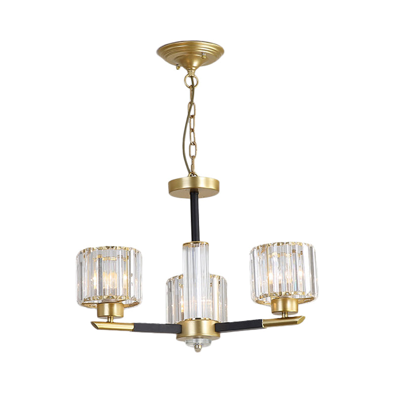 Cylinder Crystal Block Chandelier Light Traditional 3/6/8 Lights Dining Room Hanging Light in Gold Clearhalo 'Ceiling Lights' 'Chandeliers' Lighting' options 227277