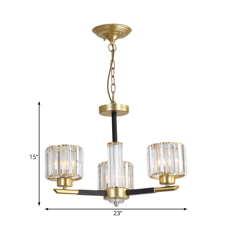 Cylinder Crystal Block Chandelier Light Traditional 3/6/8 Lights Dining Room Hanging Light in Gold Clearhalo 'Ceiling Lights' 'Chandeliers' Lighting' options 227278