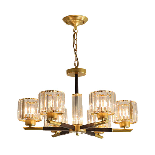 Cylinder Crystal Block Chandelier Light Traditional 3/6/8 Lights Dining Room Hanging Light in Gold Clearhalo 'Ceiling Lights' 'Chandeliers' Lighting' options 227281