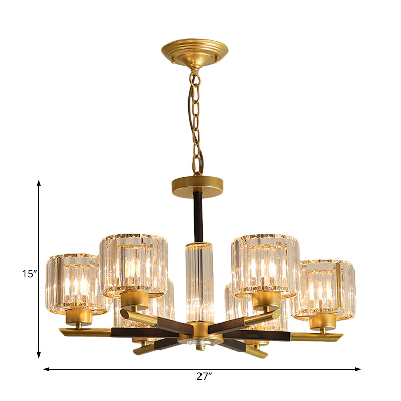 Cylinder Crystal Block Chandelier Light Traditional 3/6/8 Lights Dining Room Hanging Light in Gold Clearhalo 'Ceiling Lights' 'Chandeliers' Lighting' options 227282