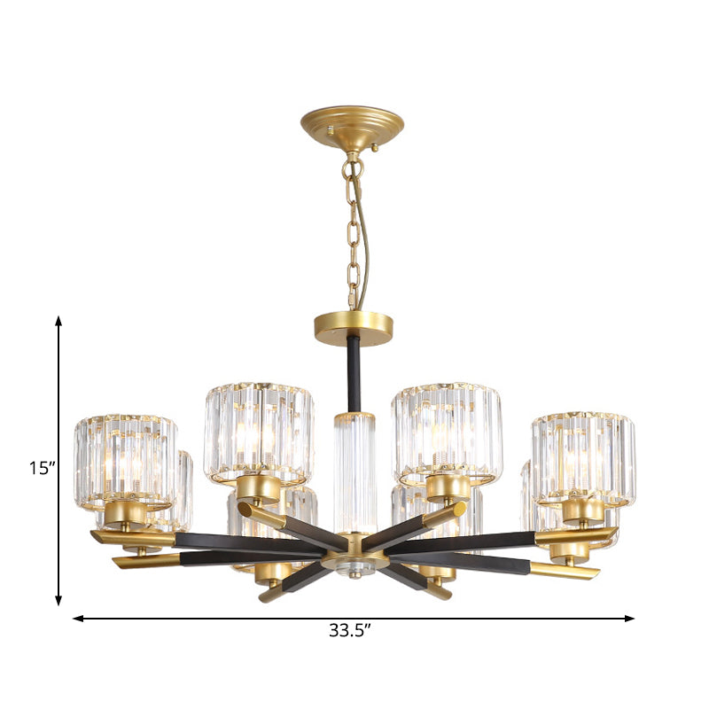 Cylinder Crystal Block Chandelier Light Traditional 3/6/8 Lights Dining Room Hanging Light in Gold Clearhalo 'Ceiling Lights' 'Chandeliers' Lighting' options 227286