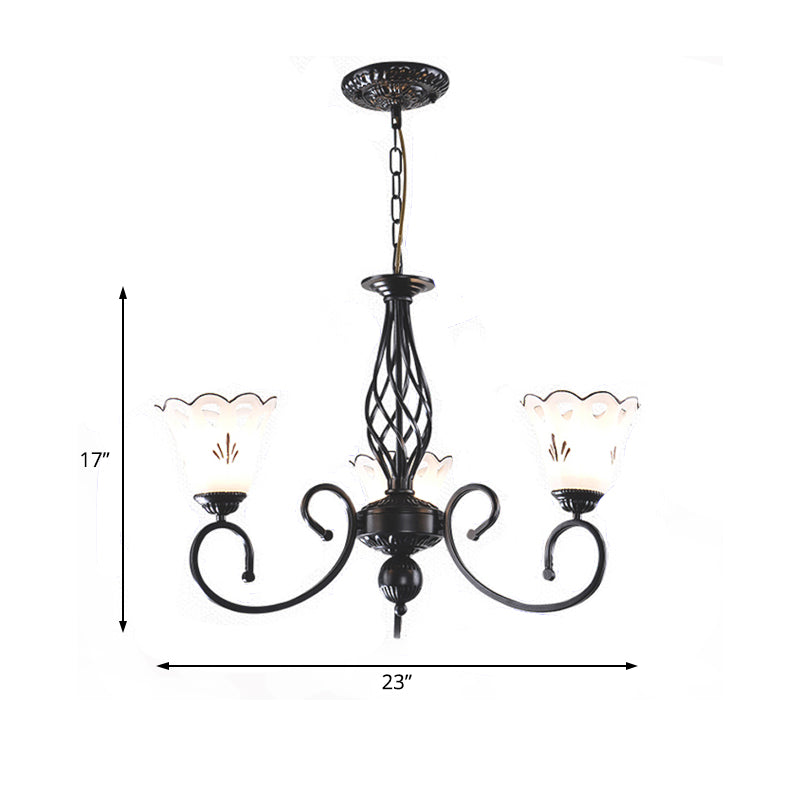 Black Floral Shaped Chandelier Light Fixture Traditional Metal 5/6/8 Lights Living Room Ceiling Light Clearhalo 'Ceiling Lights' 'Chandeliers' 'Glass shade' 'Glass' Lighting' 227290