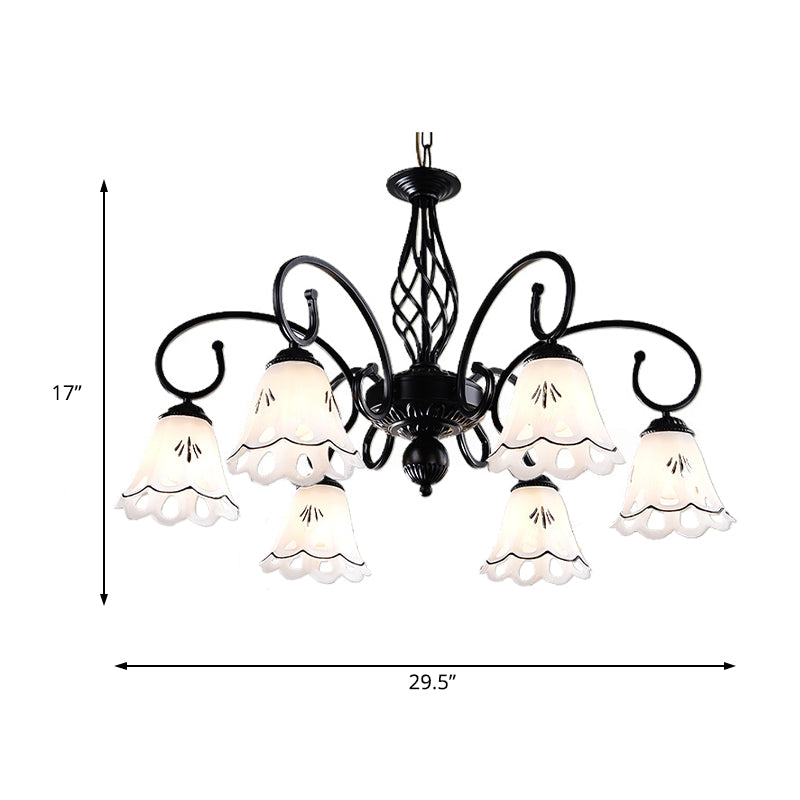 Black Floral Shaped Chandelier Light Fixture Traditional Metal 5/6/8 Lights Living Room Ceiling Light Clearhalo 'Ceiling Lights' 'Chandeliers' 'Glass shade' 'Glass' Lighting' 227298