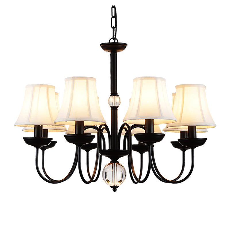 Empire Shade Bedroom Chandelier Light Traditional White Fabric Shade 3/5/6 Lights Black Ceiling Light Clearhalo 'Ceiling Lights' 'Chandeliers' Lighting' options 227325