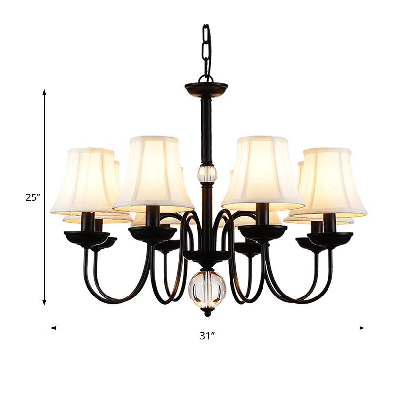 Empire Shade Bedroom Chandelier Light Traditional White Fabric Shade 3/5/6 Lights Black Ceiling Light Clearhalo 'Ceiling Lights' 'Chandeliers' Lighting' options 227326