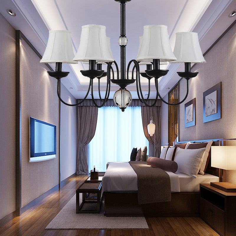 Empire Shade Bedroom Chandelier Light Traditional White Fabric Shade 3/5/6 Lights Black Ceiling Light Clearhalo 'Ceiling Lights' 'Chandeliers' Lighting' options 227329