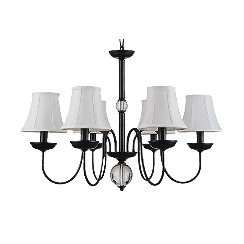 Empire Shade Bedroom Chandelier Light Traditional White Fabric Shade 3/5/6 Lights Black Ceiling Light Clearhalo 'Ceiling Lights' 'Chandeliers' Lighting' options 227330