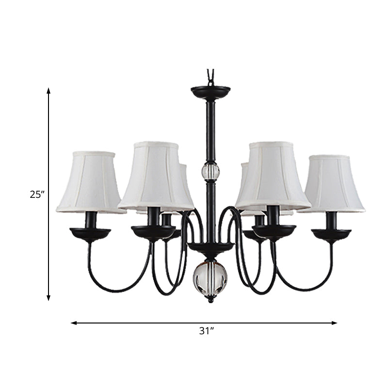 Empire Shade Bedroom Chandelier Light Traditional White Fabric Shade 3/5/6 Lights Black Ceiling Light Clearhalo 'Ceiling Lights' 'Chandeliers' Lighting' options 227331