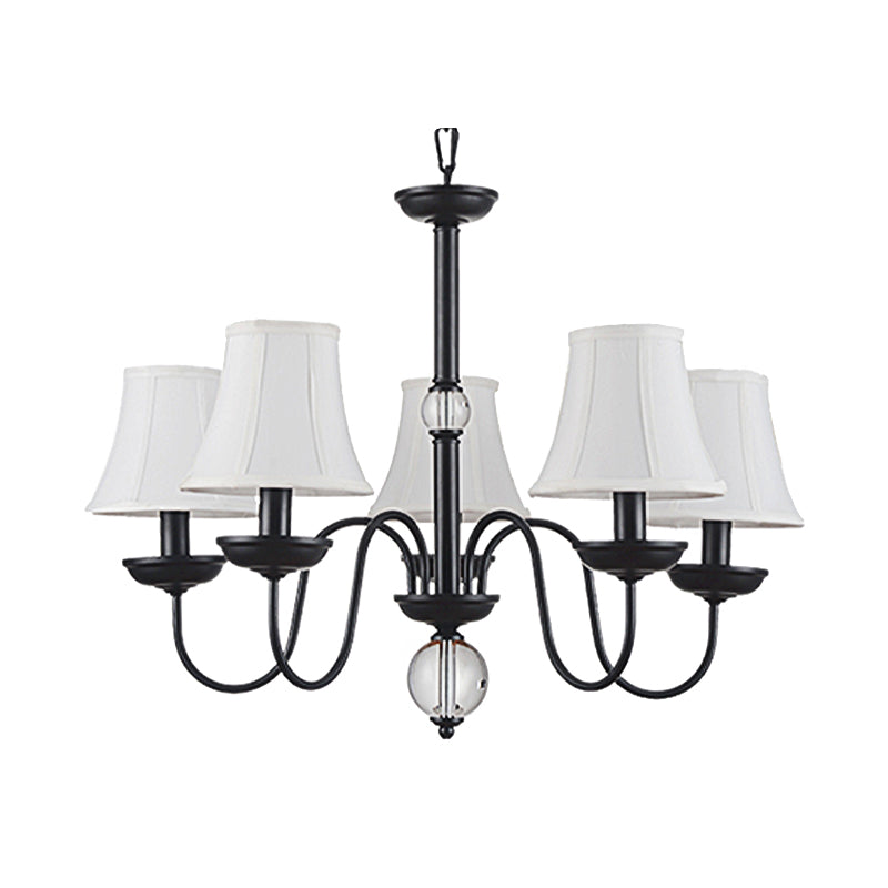 Empire Shade Bedroom Chandelier Light Traditional White Fabric Shade 3/5/6 Lights Black Ceiling Light Clearhalo 'Ceiling Lights' 'Chandeliers' Lighting' options 227334