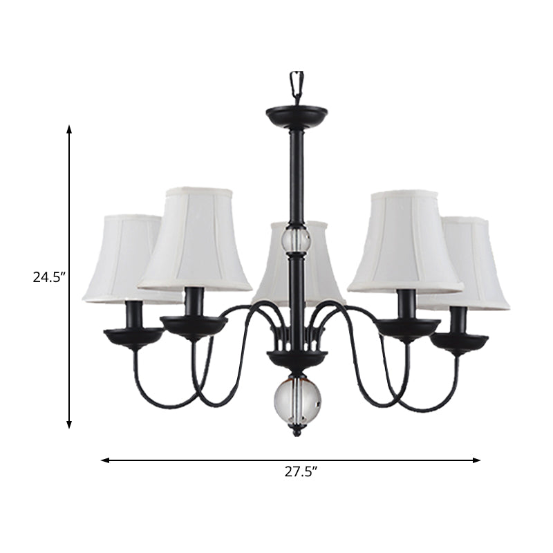 Empire Shade Bedroom Chandelier Light Traditional White Fabric Shade 3/5/6 Lights Black Ceiling Light Clearhalo 'Ceiling Lights' 'Chandeliers' Lighting' options 227335