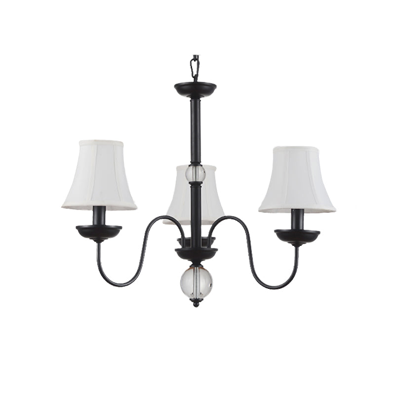 Empire Shade Bedroom Chandelier Light Traditional White Fabric Shade 3/5/6 Lights Black Ceiling Light Clearhalo 'Ceiling Lights' 'Chandeliers' Lighting' options 227338