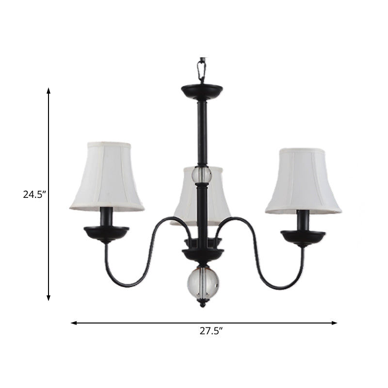 Empire Shade Bedroom Chandelier Light Traditional White Fabric Shade 3/5/6 Lights Black Ceiling Light Clearhalo 'Ceiling Lights' 'Chandeliers' Lighting' options 227339