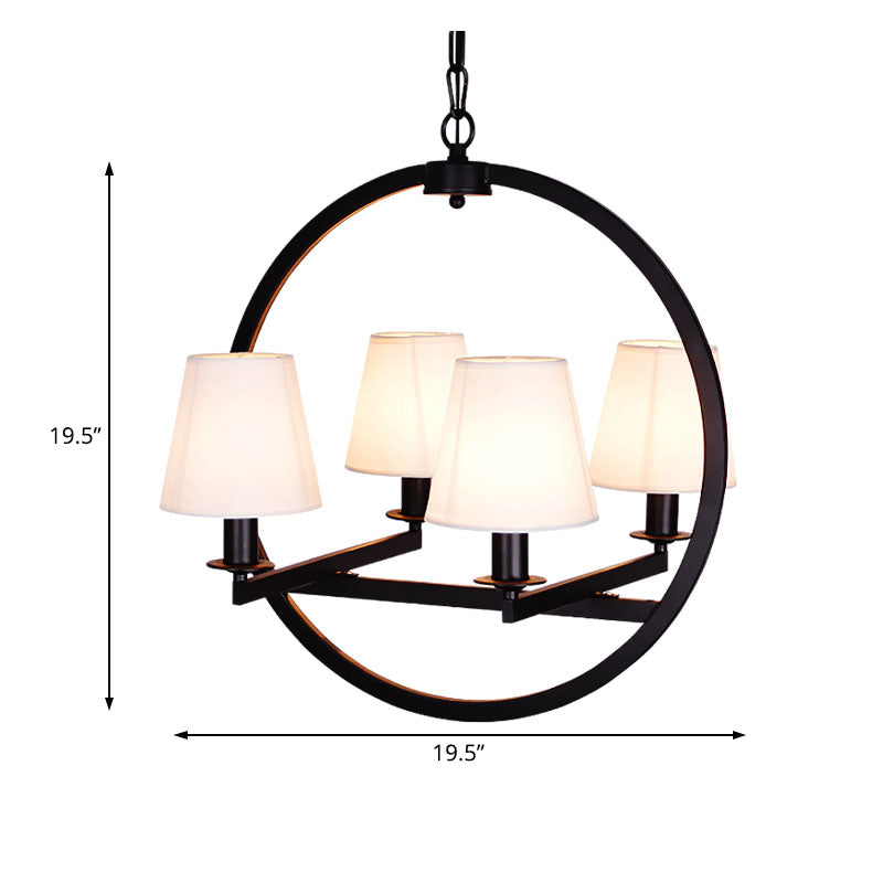 4 Lights Fabric Chandelier Light Traditional White/Flaxen Cone Dining Room Hanging Light with Black Ring Frame Clearhalo 'Ceiling Lights' 'Chandeliers' Lighting' options 227343