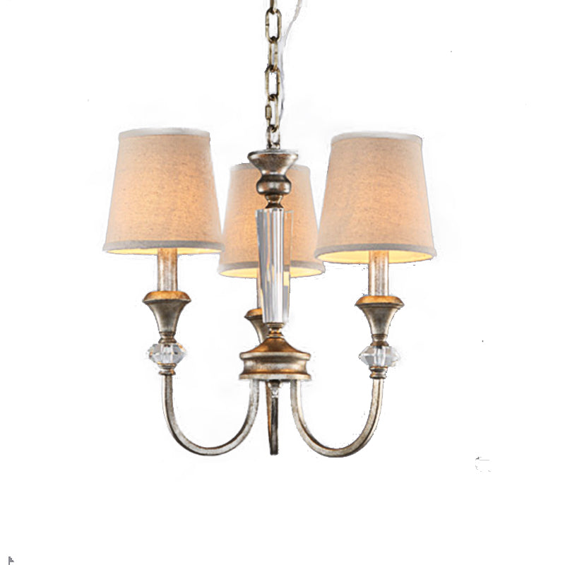 Rustic Tapered Ceiling Lamp 3/6 Lights Fabric Chandelier Light Fixture in Aged Silver for Living Room Clearhalo 'Ceiling Lights' 'Chandeliers' Lighting' options 227355