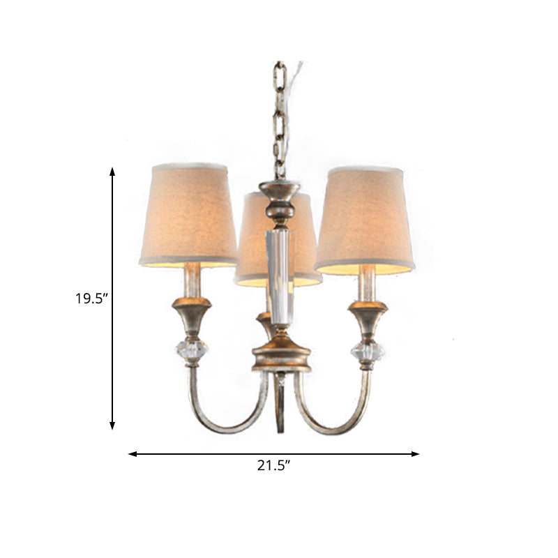 Rustic Tapered Ceiling Lamp 3/6 Lights Fabric Chandelier Light Fixture in Aged Silver for Living Room Clearhalo 'Ceiling Lights' 'Chandeliers' Lighting' options 227356