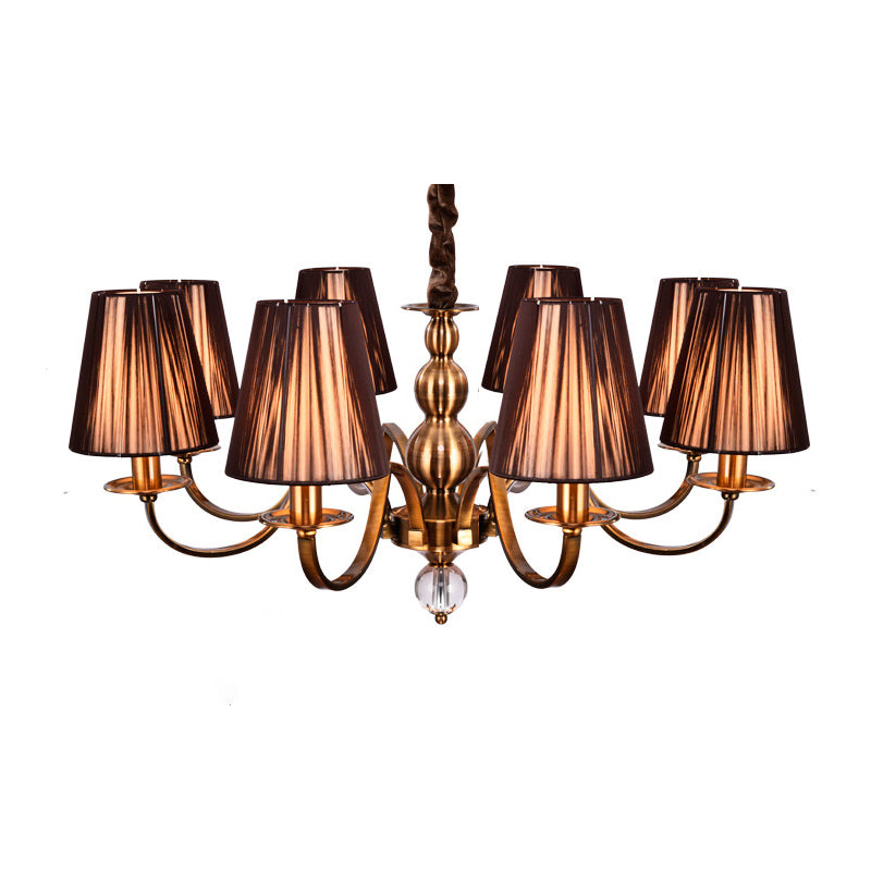 Brown Gathered Fabric Shade Chandelier Lamp Vintage Fabric 6/8 Lights Living Room Suspension Light Clearhalo 'Ceiling Lights' 'Chandeliers' Lighting' options 227362