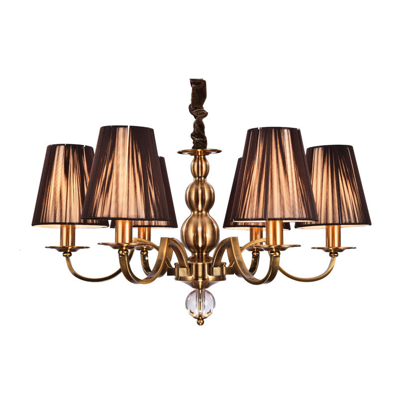 Brown Gathered Fabric Shade Chandelier Lamp Vintage Fabric 6/8 Lights Living Room Suspension Light Clearhalo 'Ceiling Lights' 'Chandeliers' Lighting' options 227365