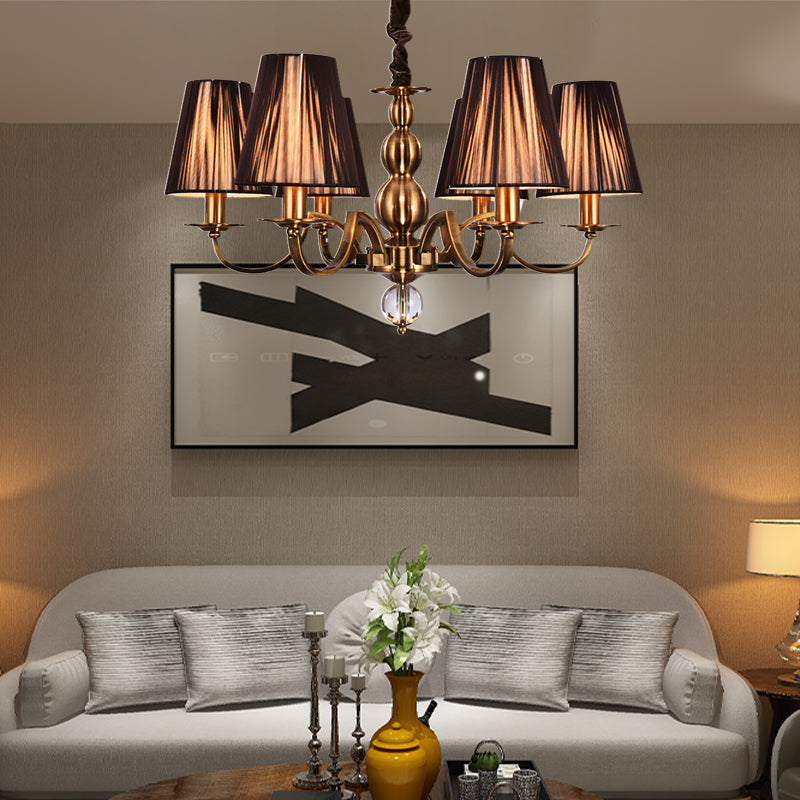 Brown Gathered Fabric Shade Chandelier Lamp Vintage Fabric 6/8 Lights Living Room Suspension Light 6 Brown Clearhalo 'Ceiling Lights' 'Chandeliers' Lighting' options 227366_dcdc3e82-1f68-4881-bec0-0589cf01cb01