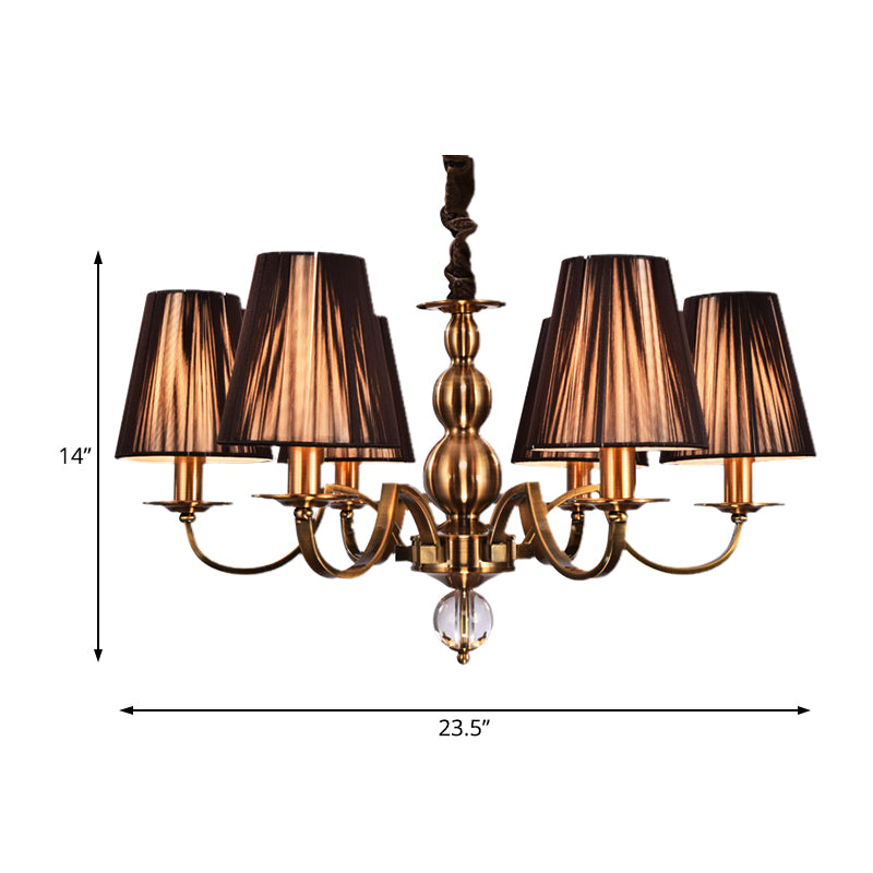 Brown Gathered Fabric Shade Chandelier Lamp Vintage Fabric 6/8 Lights Living Room Suspension Light Clearhalo 'Ceiling Lights' 'Chandeliers' Lighting' options 227368