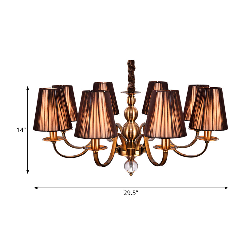 Brown Gathered Fabric Shade Chandelier Lamp Vintage Fabric 6/8 Lights Living Room Suspension Light Clearhalo 'Ceiling Lights' 'Chandeliers' Lighting' options 227369