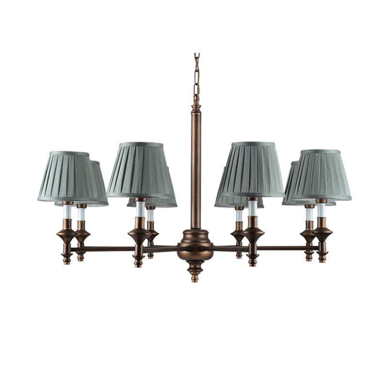 Blue Cone Pleated Shade Chandelier Light Fixture Nordic Fabric 6/8 Lights Living Room Hanging Light Clearhalo 'Ceiling Lights' 'Chandeliers' Lighting' options 227375