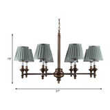 Blue Cone Pleated Shade Chandelier Light Fixture Nordic Fabric 6/8 Lights Living Room Hanging Light Clearhalo 'Ceiling Lights' 'Chandeliers' Lighting' options 227376