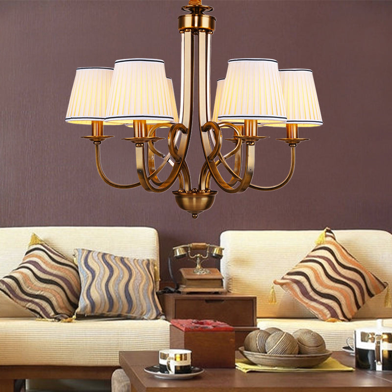 Tapered Fabric Chandelier Light Rustic 6/8 Light Dining Room Ceiling Light Fixture in Gold Clearhalo 'Ceiling Lights' 'Chandeliers' Lighting' options 227382